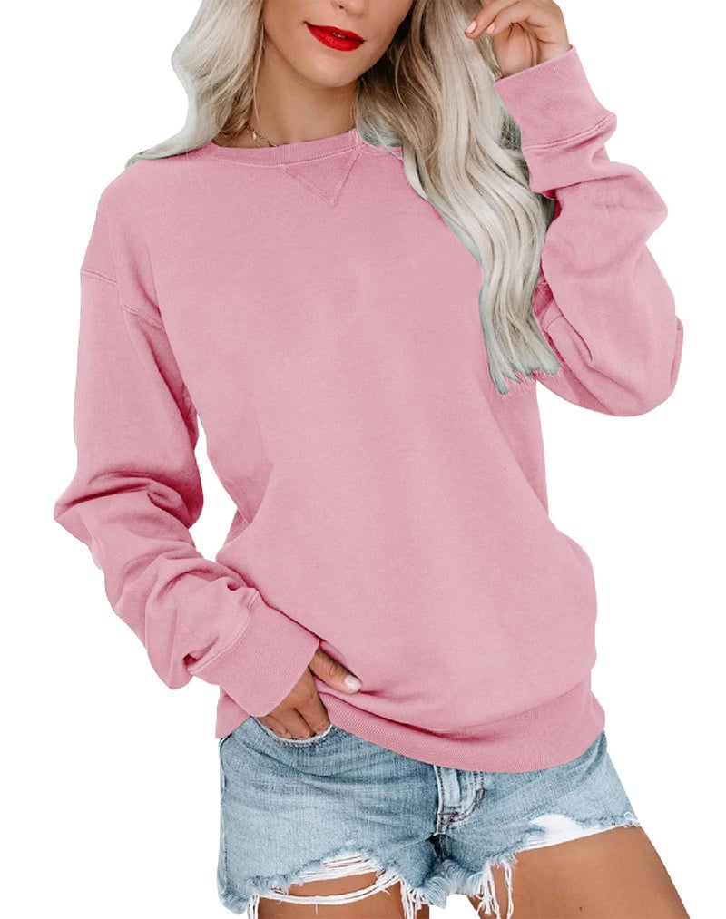 Bingerlily Womens Casual Long Sleeve Sweatshirt Crew Neck Cute Pullover Relaxed Fit Tops (Pink,XX-Large) - Image 1